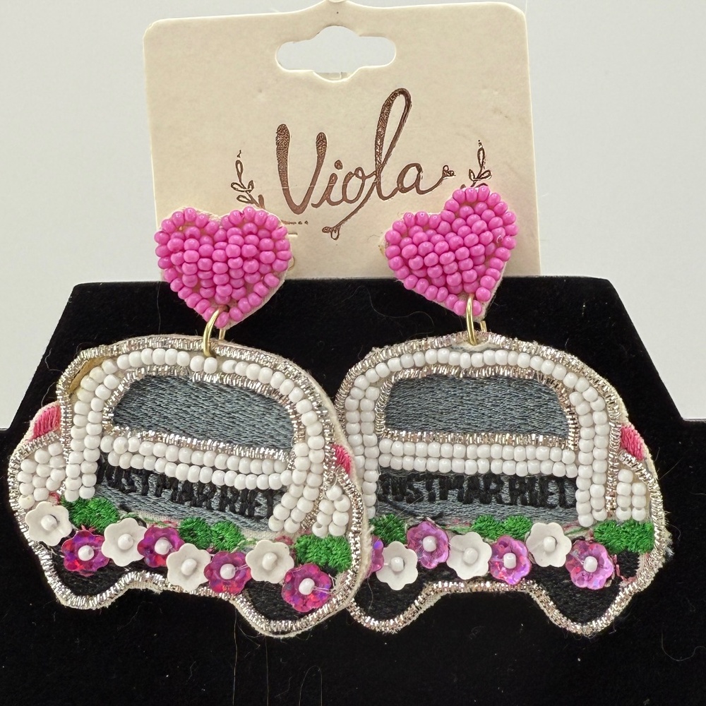 NWOT SEED BEAD JUST MARRIED EARRINGS